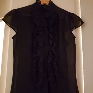 Espirit black sheer high neck ruffled top